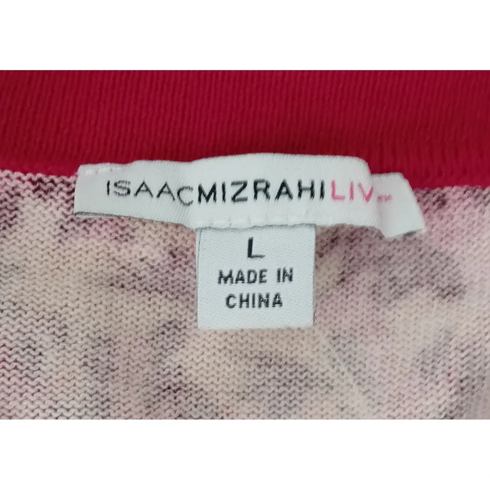 Isaac‎ Mizrahi Sweater Womens Size L Pink Floral Animal Print Cardigan Button Up